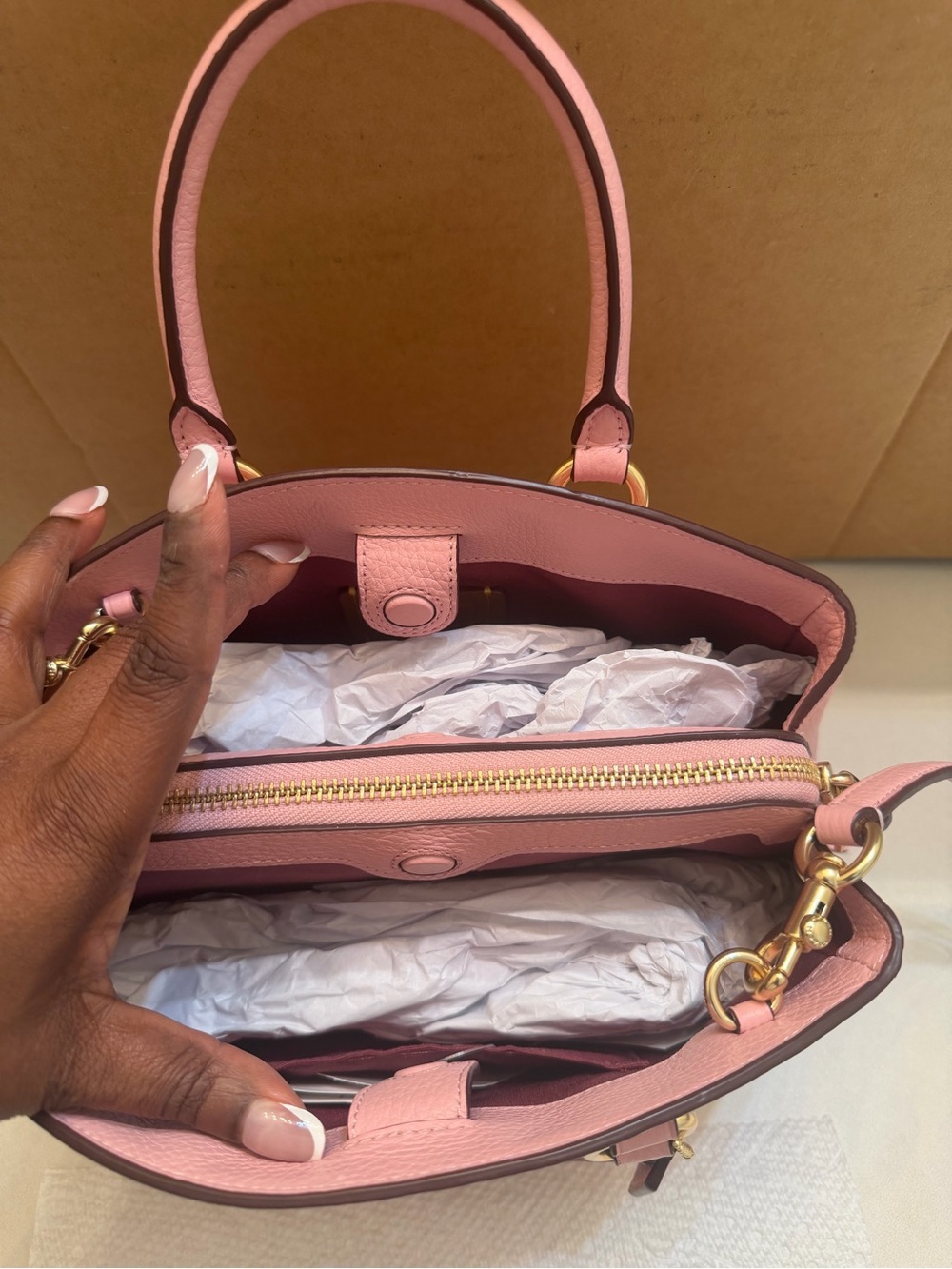 Coach Powder Pink Savannah Pebbled Leather Small Satchel with Gold Hardware - Picture 3 of 6